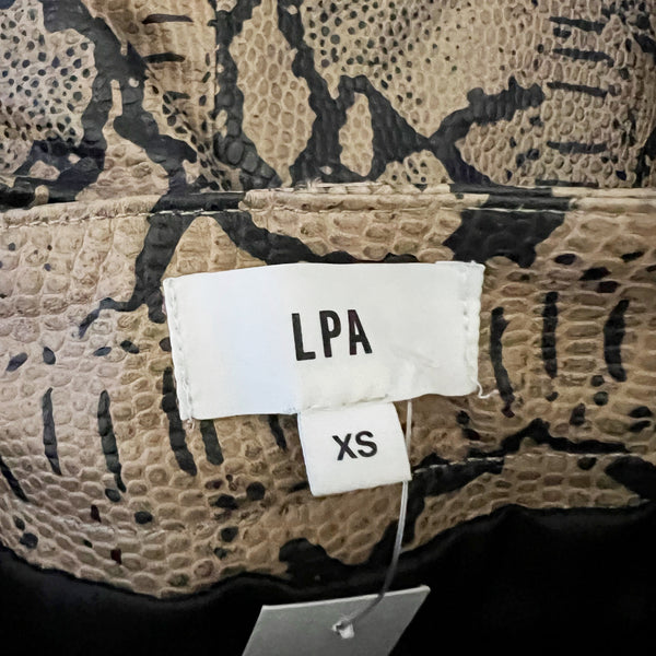 LPA Skirt 416 Genuine Leather Snake Print Pattern Mini Black Neutral XS