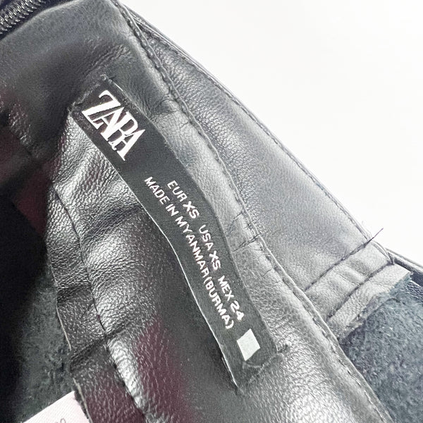 Zara Faux Vegan Leather High Neck Quarter Sleeve Backless Mini Party Dress Black