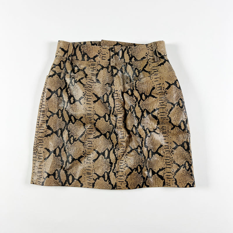 LPA Skirt 416 Genuine Leather Snake Print Pattern Mini Black Neutral XS