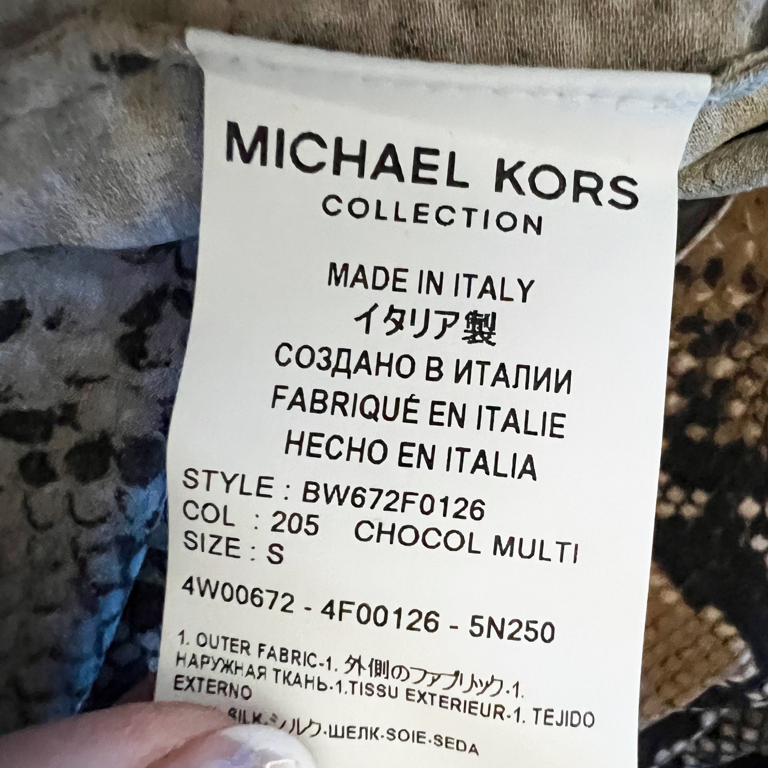 NEW Michael Kors Nikki Python Snake Print Silk Crepe De Chine Blouse Shirt Top S