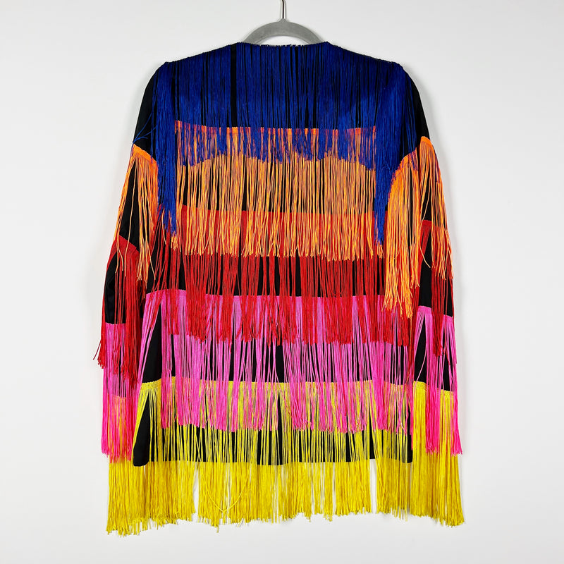 Akira Neon Multi Color Layered Tassel Fringe Party Cardigan Sweater Top Small