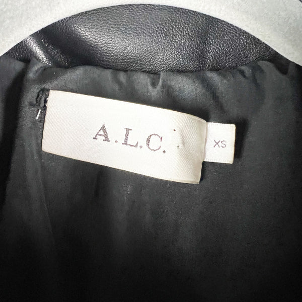 A.L.C. Denver Genuine Leather Quilted Puff Full Zip High Neck Jacket Coat Black