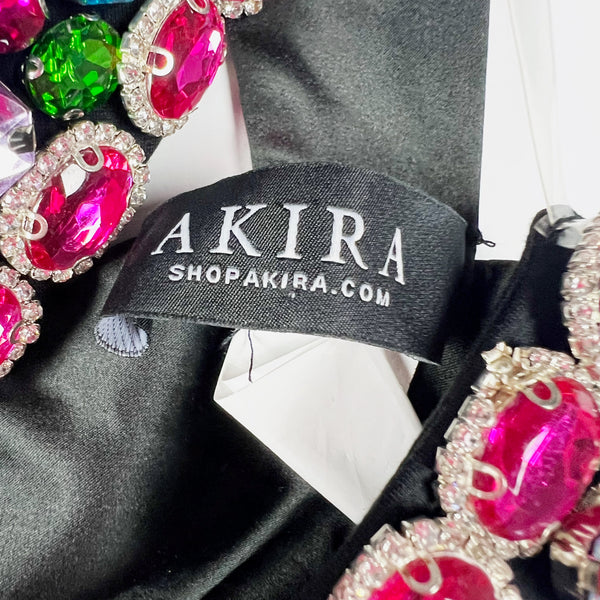 Akira Crystal Jewel Diamond Sparkle Embellished Multi Color Satin Lined Crop Top