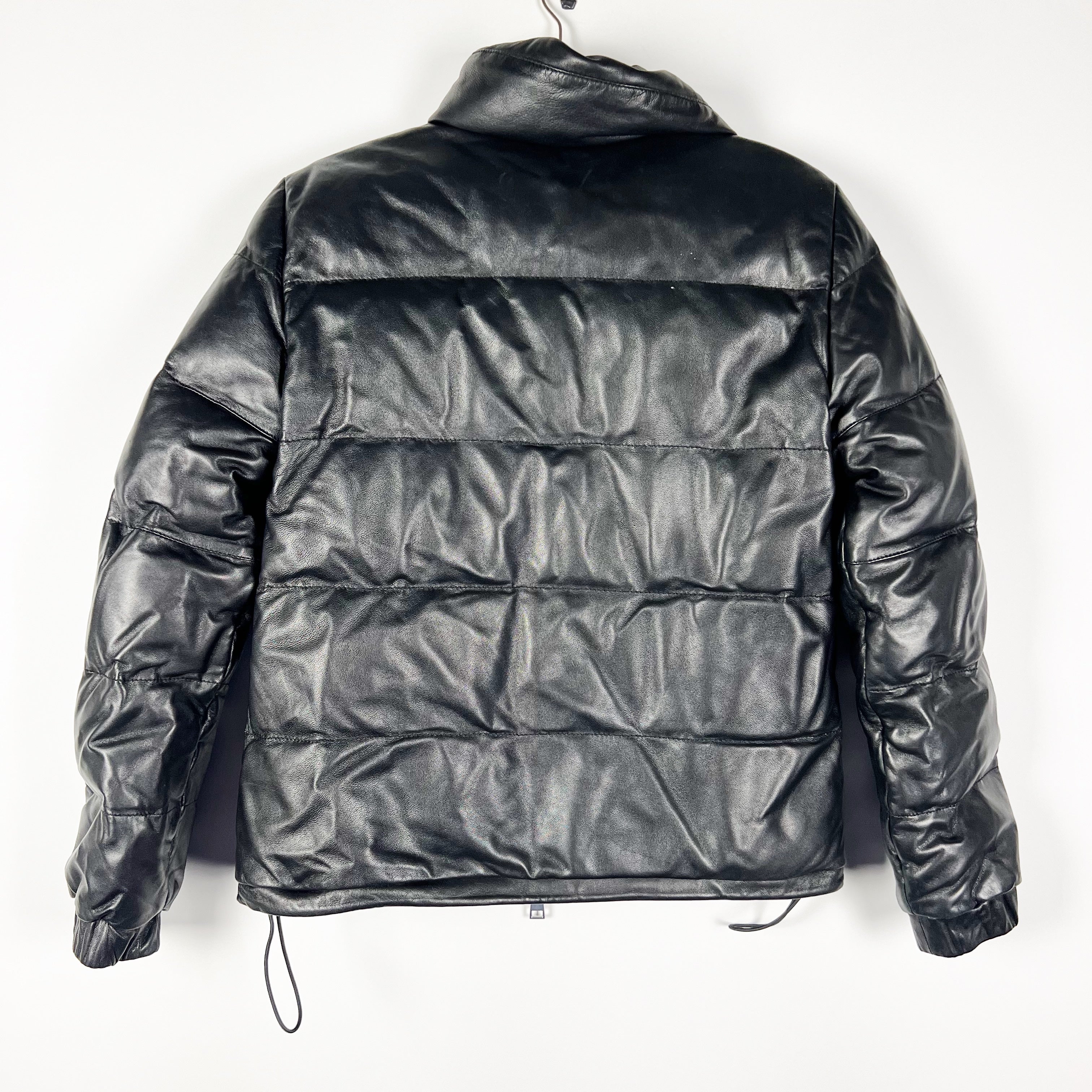 A.L.C. Denver Genuine Leather Quilted Puff Full Zip High Neck Jacket Coat Black