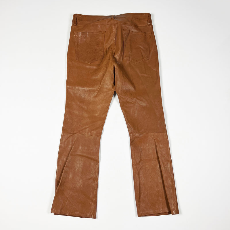 Frame Le Crop Mini Boot Cut Flare Genuine Lamb Leather Mid Rise Pants Brown 32