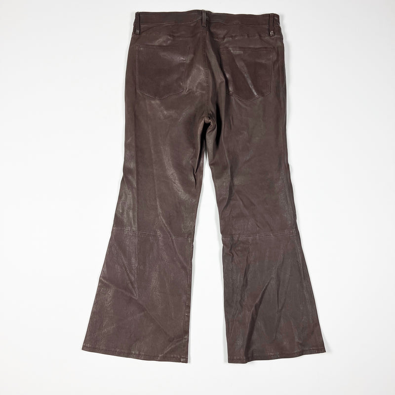 Frame Le Crop Mini Boot Cut Flare Genuine Lamb Leather Mid Rise Pants Dark Brown