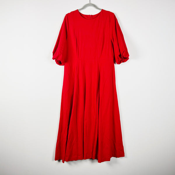 NEW Boden D0132 Full Skirt Ponte A Line Short Sleeve Midi Dress Solid Red 12R