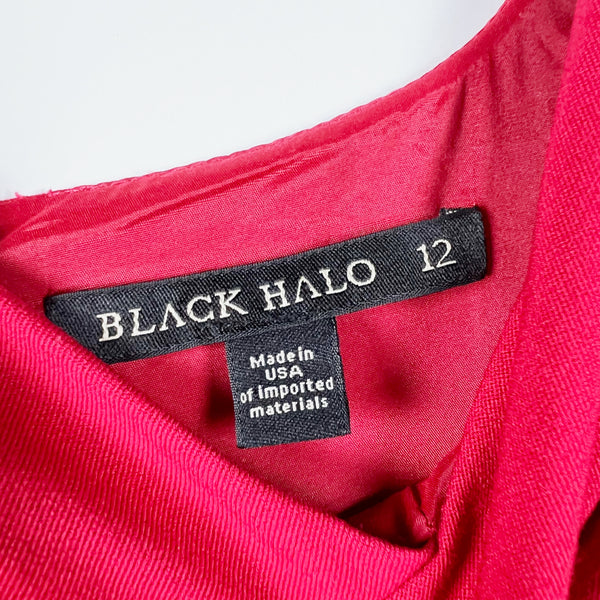 Black Halo Jackie O Belted Short Sleeve Sheath In Stretch Gabardine Solid Red 12