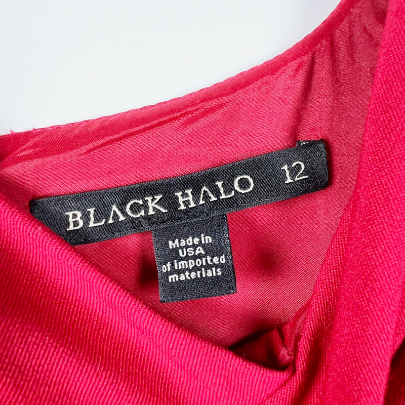 Black Halo Jackie O Belted Short Sleeve Sheath In Stretch Gabardine Solid Red 12