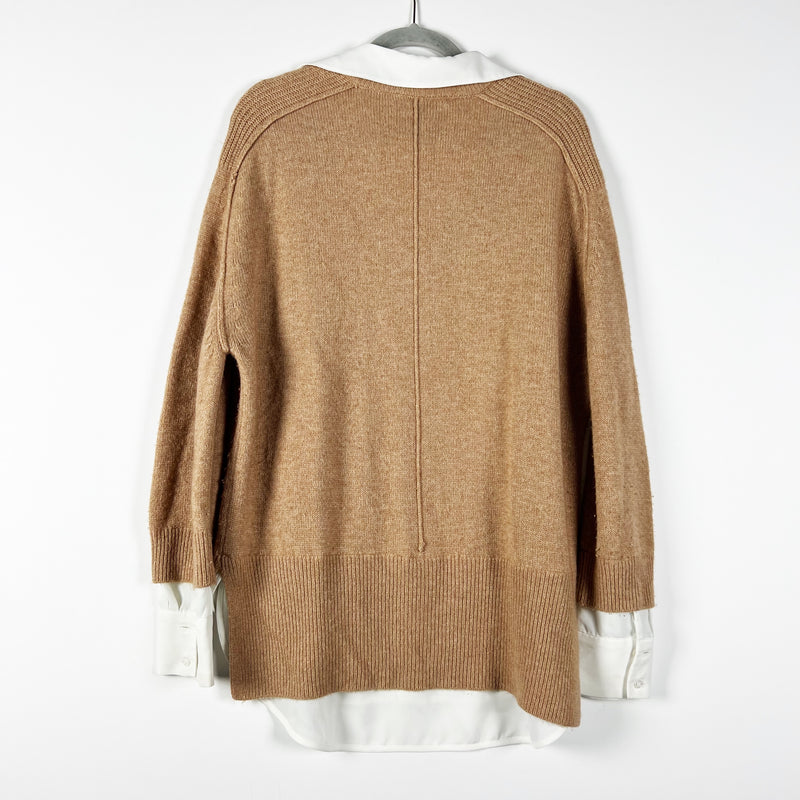 Brochu Walker The Looker Layered V-Neck Wool Cashmere Pullover Sweater Camel L