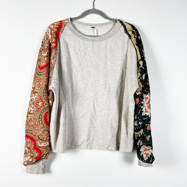 Free People Vintage Affair Cotton Terry Lined Multi Color Long Sleeve Sweater