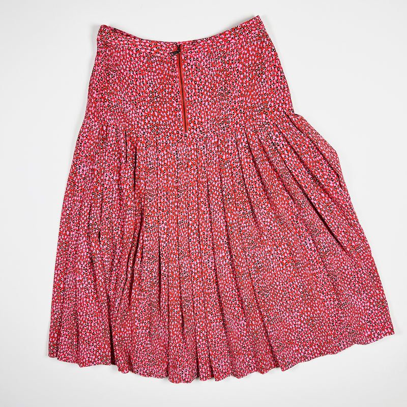 Ted Baker Zandi Abstract Multi Color Print Pattern Pleated Slit Midi Skirt Pink