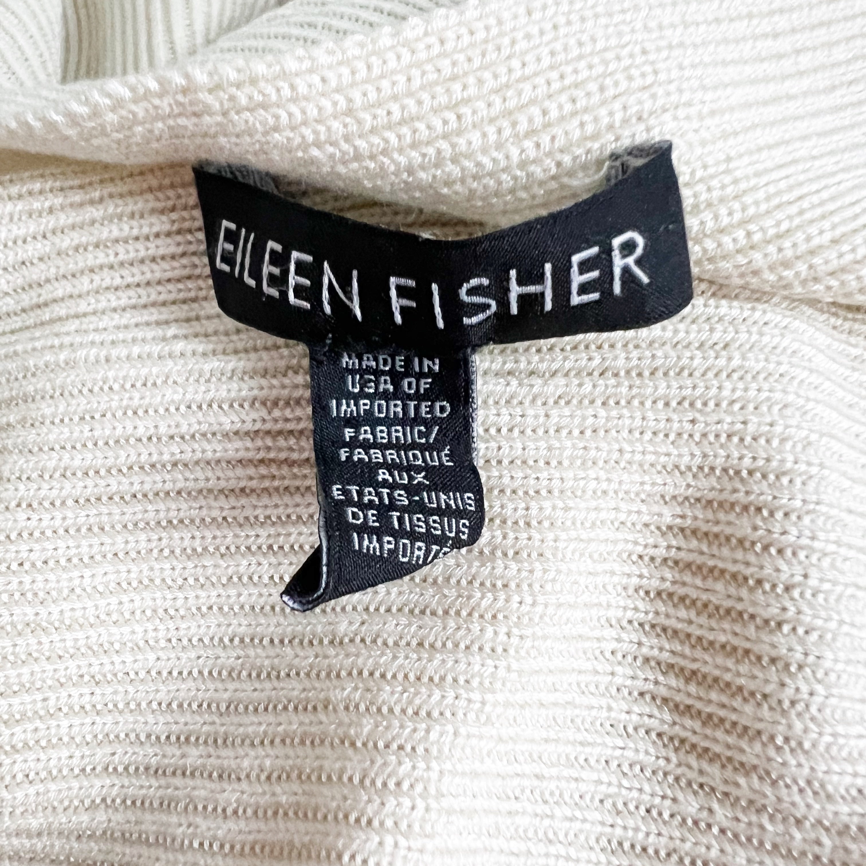 Eileen Fisher Ribbed Knit Stretch V Neck Cold Off The Shoulder Sweater Ivory L