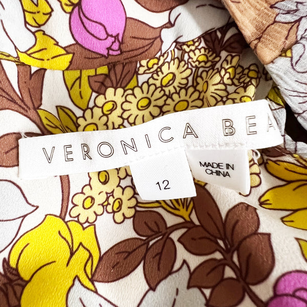 Veronica Beard Kailani Cross Front Floral Flower Print Silk Chiffon Top Blouse