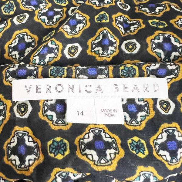 Veronica Beard Lowell Token Print Pattern Semi Sheer Lightweight Chiffon Blouse