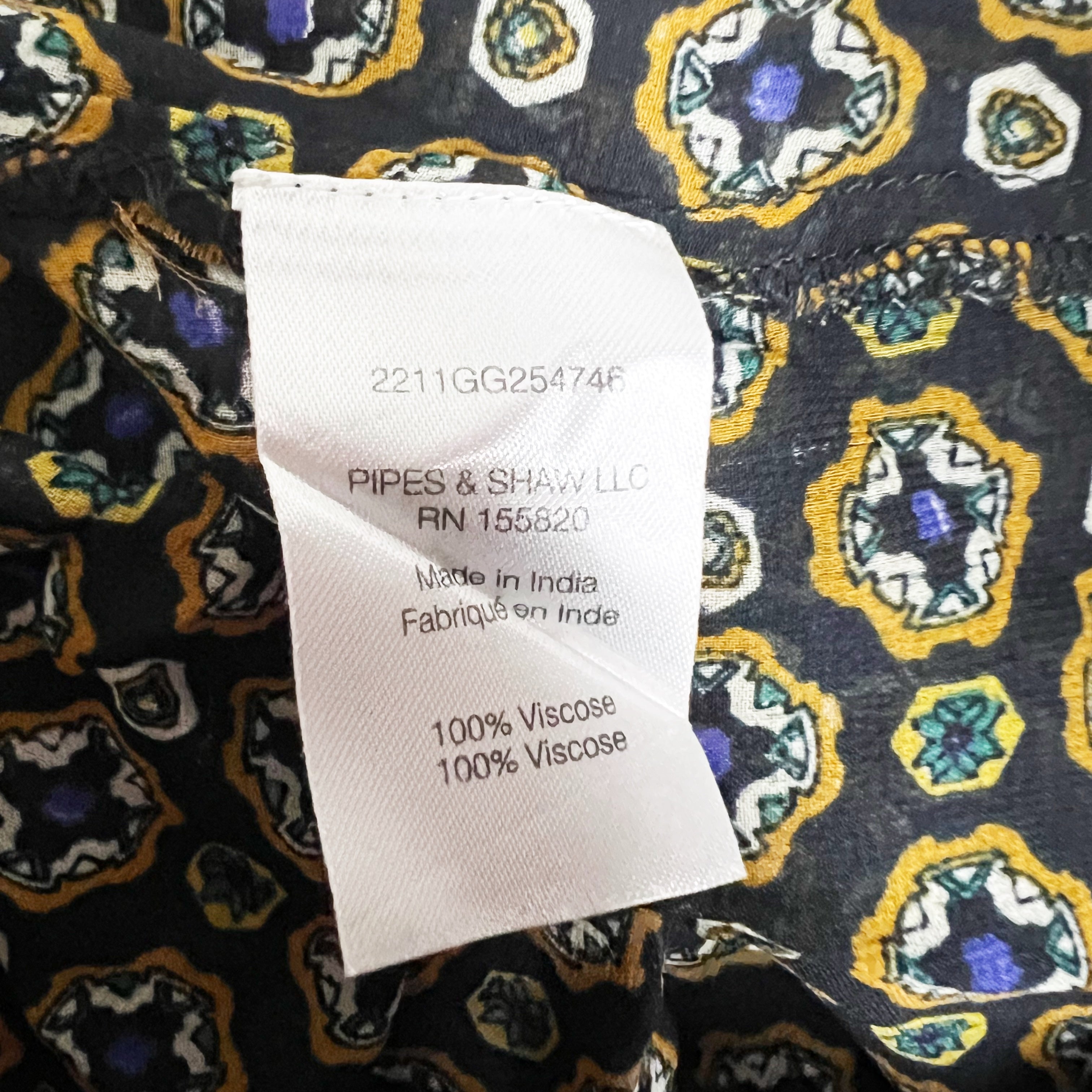Veronica Beard Lowell Token Print Pattern Semi Sheer Lightweight Chiffon Blouse