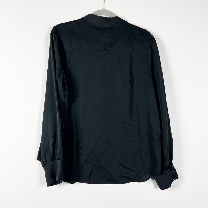 Frame Denim Le Victoria Silk Chiffon Long Sleeve V Neck Blouse Shirt Top Black