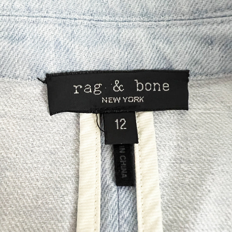 Rag &amp; Bone Women's Margot Linen One Button Cotton Lightwash Jacket Blazer 12