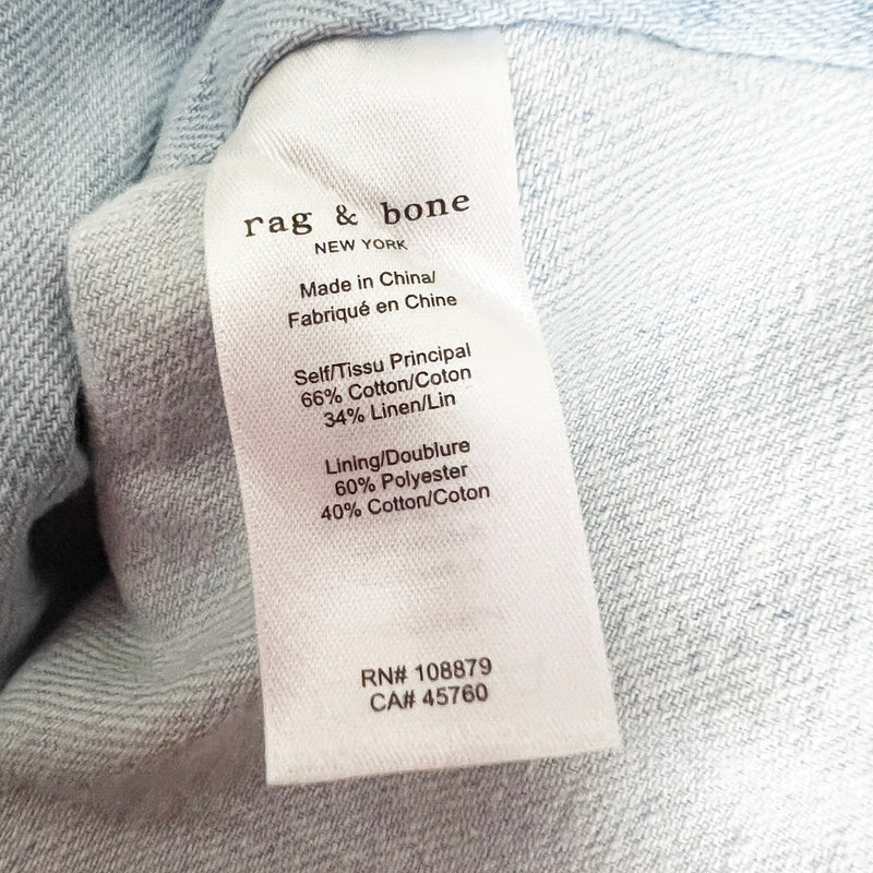 Rag &amp; Bone Women's Margot Linen One Button Cotton Lightwash Jacket Blazer 12