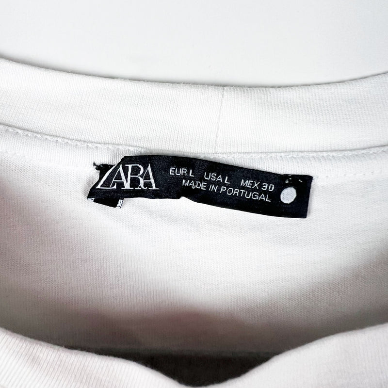 Zara Cotton Butterfly Lace Eyelet Applique Cut Out Crew Neck Short Sleeve Shirt