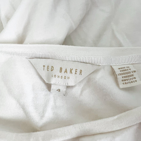Ted Baker Salii Metallic Gold Foil Logo Graphic Print Short Sleeve Tee Shirt Top