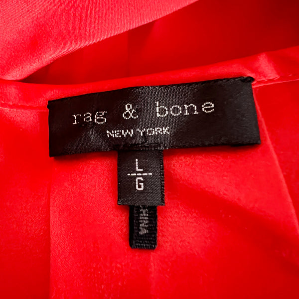 Rag &amp; Bone Max Long Sleeve Draped Pleated Silk Chiffon Satin Lined Blouse Fiery