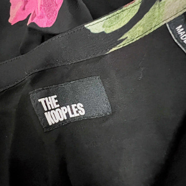 The Kooples Long Sleeve Black Pink Rose Flower Floral Print Chiffon Maxi Dress