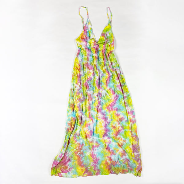 Tiare Hawaii Gracie Multi Color Tie Dye Vibrant Print Pattern Long Maxi Dress