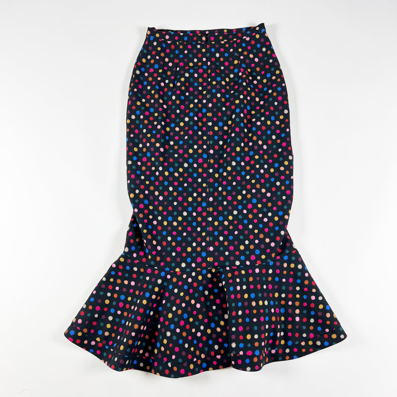 Saloni Portia Straight Pencil Ruffle Hem Polka Dot Print Pattern Midi Skirt 6