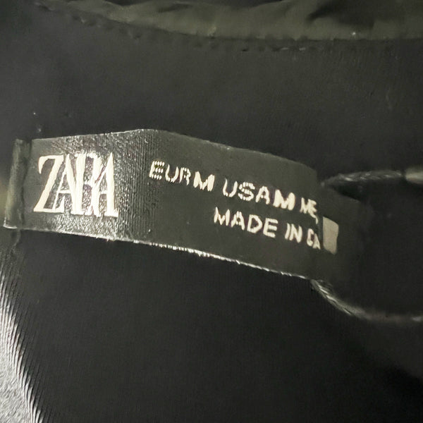 NEW Zara Satin Sheen Pleated Oversize Long Sleeve Combination Mini Dress Black M