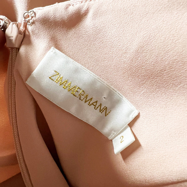 Zimmermann Silk Chiffon Ruffle Flirty Short Sleeve Faux Wrap Pleated Dress Pink