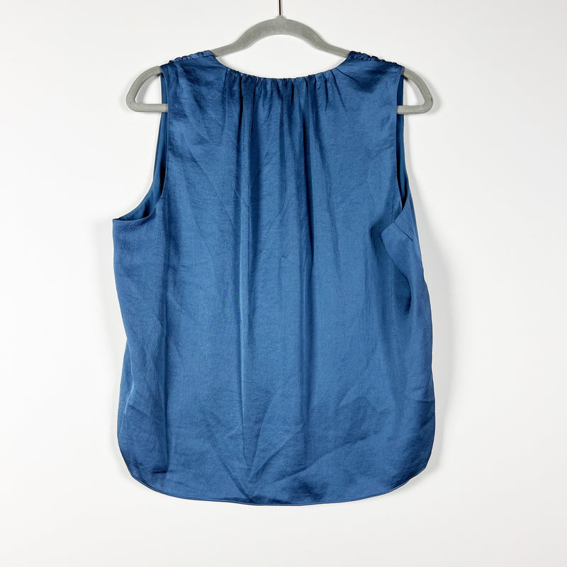 NEW Veronica Beard Rahi Satin Button Surplice Sleeveless Lagoon Blue Blouse Top