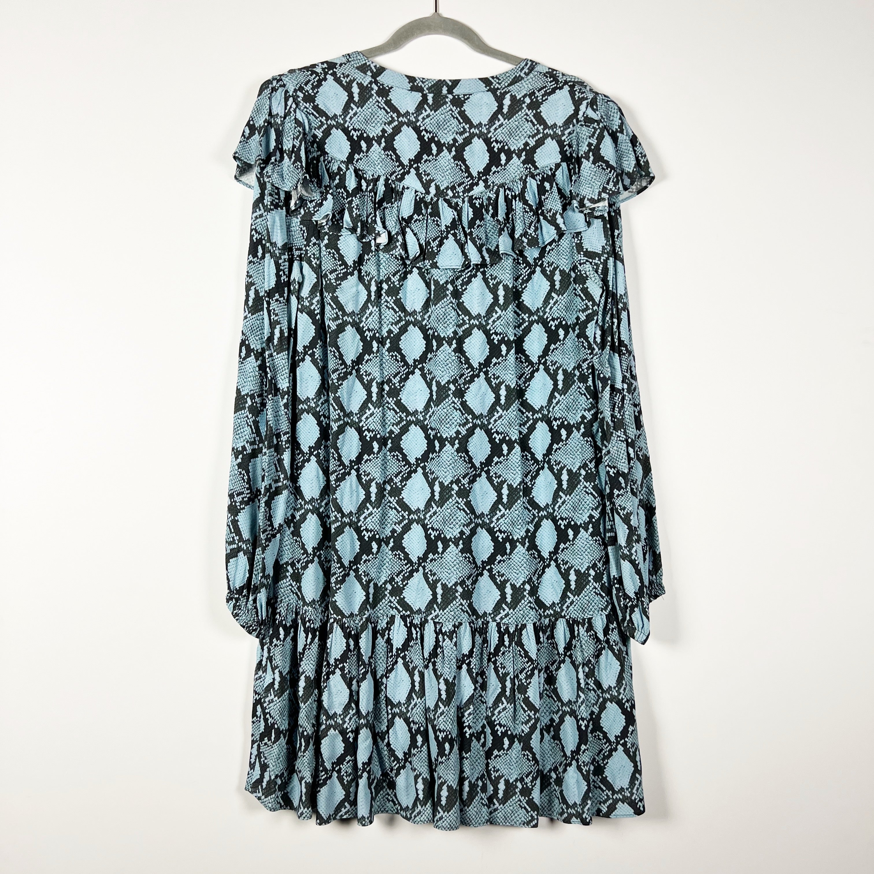Rebecca Minkoff Miley Snake Python Animal Pattern Chiffon Ruffle Mini Dress L
