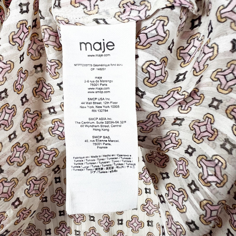 Maje Lipege Printed Pattern Flowing Satin Metallic Long Sleeve Blouse Shirt Top