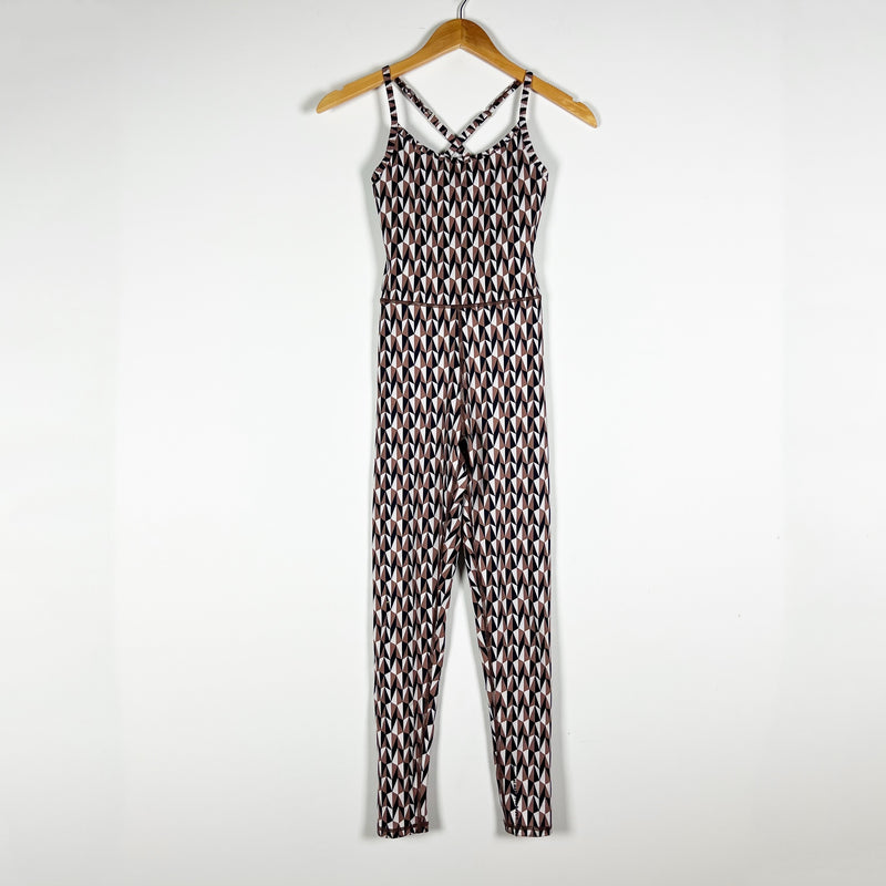 Terez Aztec Geometric Print Pattern Athletic Work Out One Piece Jumpsuit Jumper