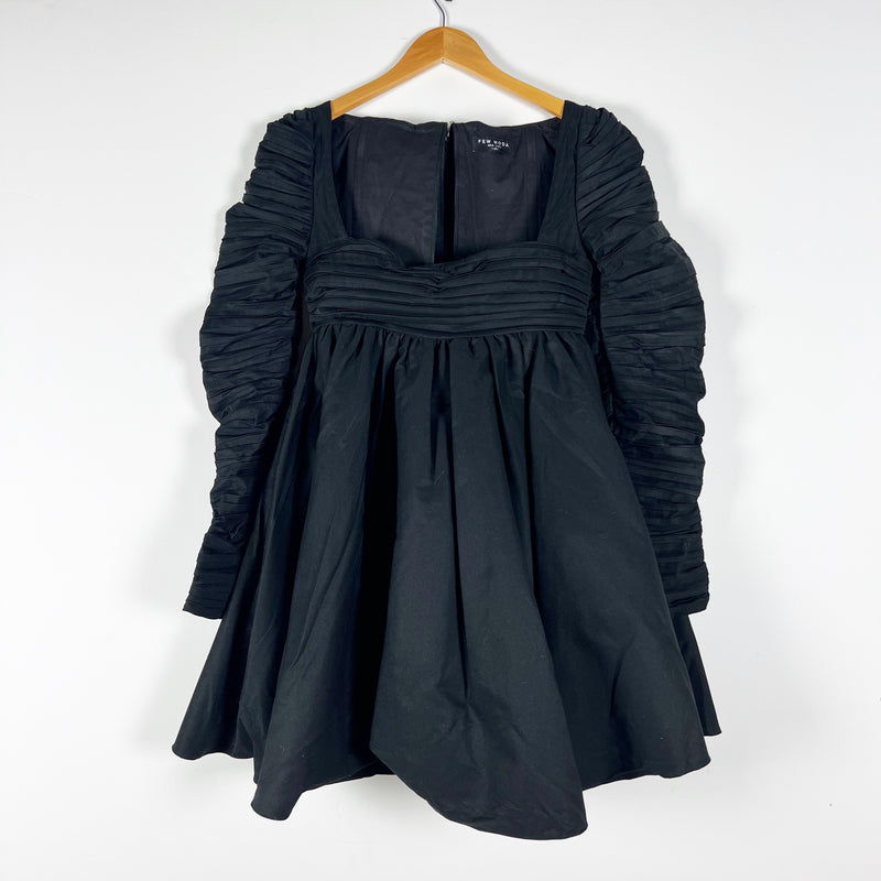 Few Moda Daphne Structured Square Neck Ruched Long Sleeve Mini Dress Black XS