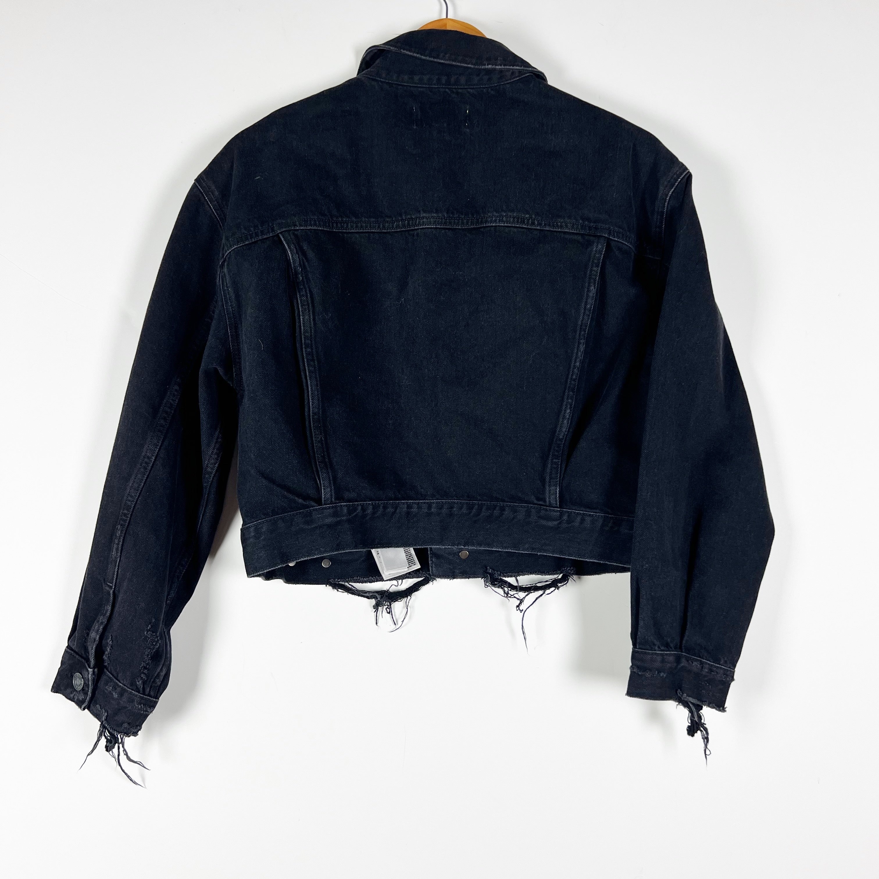 Agolde Shrunken Charli Organic Cotton Distressed Denim Jean Jacket Jagged Black