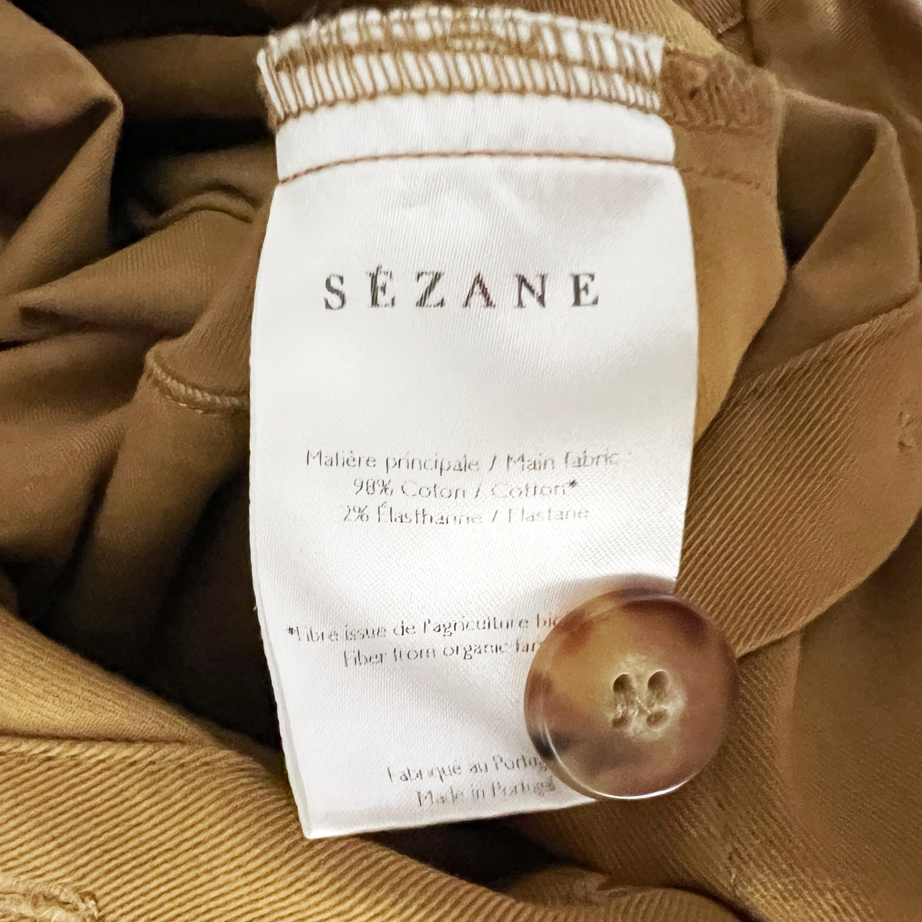 Sezane Manhatt Cotton Stretch Canvas Button Front Full Length Jumpsuit Camel XS