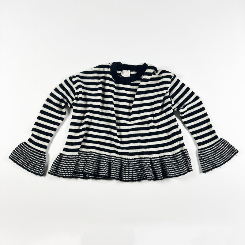 Cinq A Sept Wool Blend Stretch Knit Black White Stripe Ruffle Pullover Sweater M