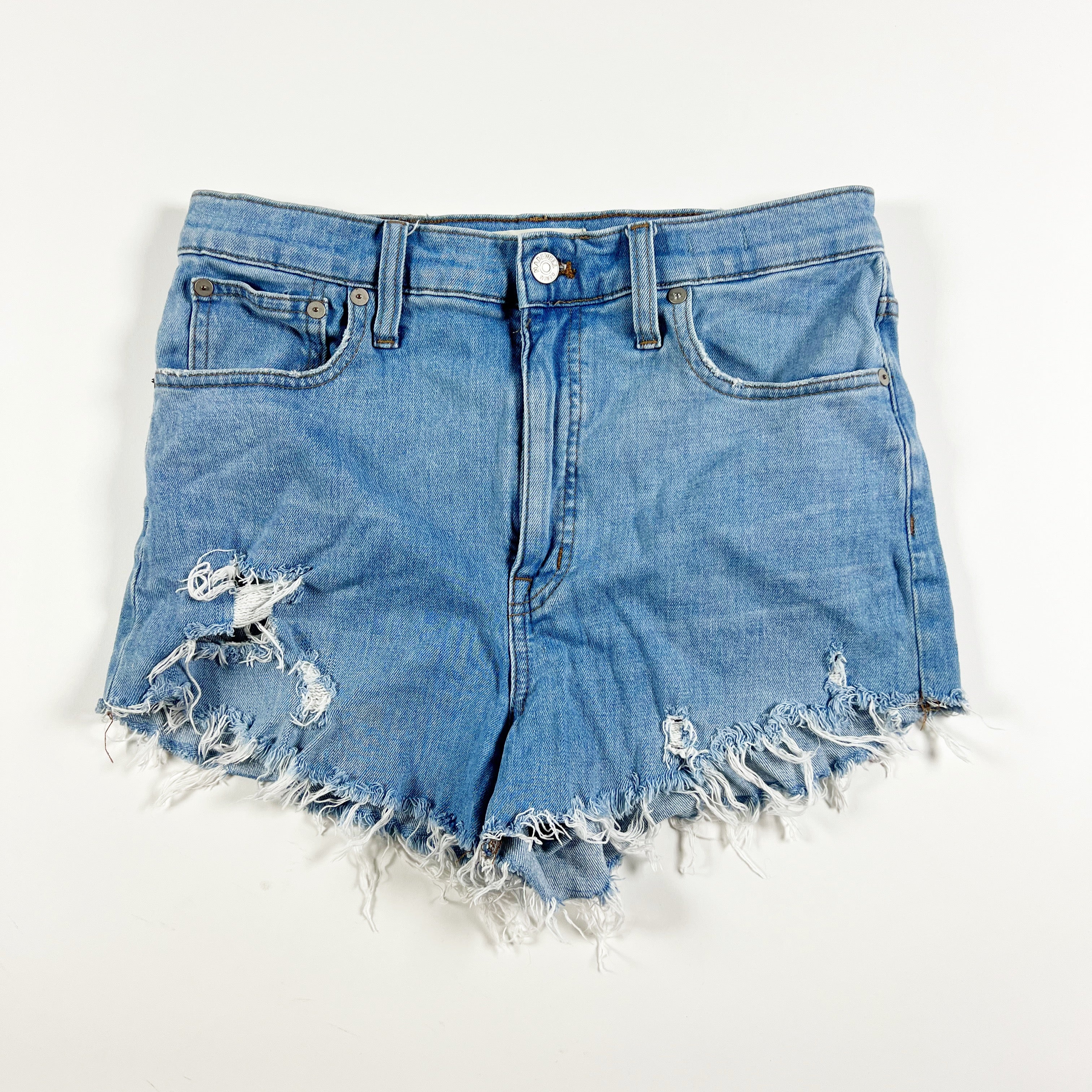 Madewell Women's Slim Wide Leg High Rise Distressed Fray Hem Denim Jean Shorts