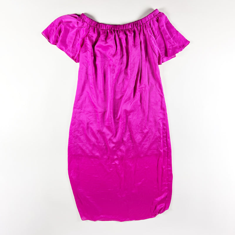 NEW Trina Turk San Onofre Off The Shoulder Textured Satin Hot Pink Maxi Dress L