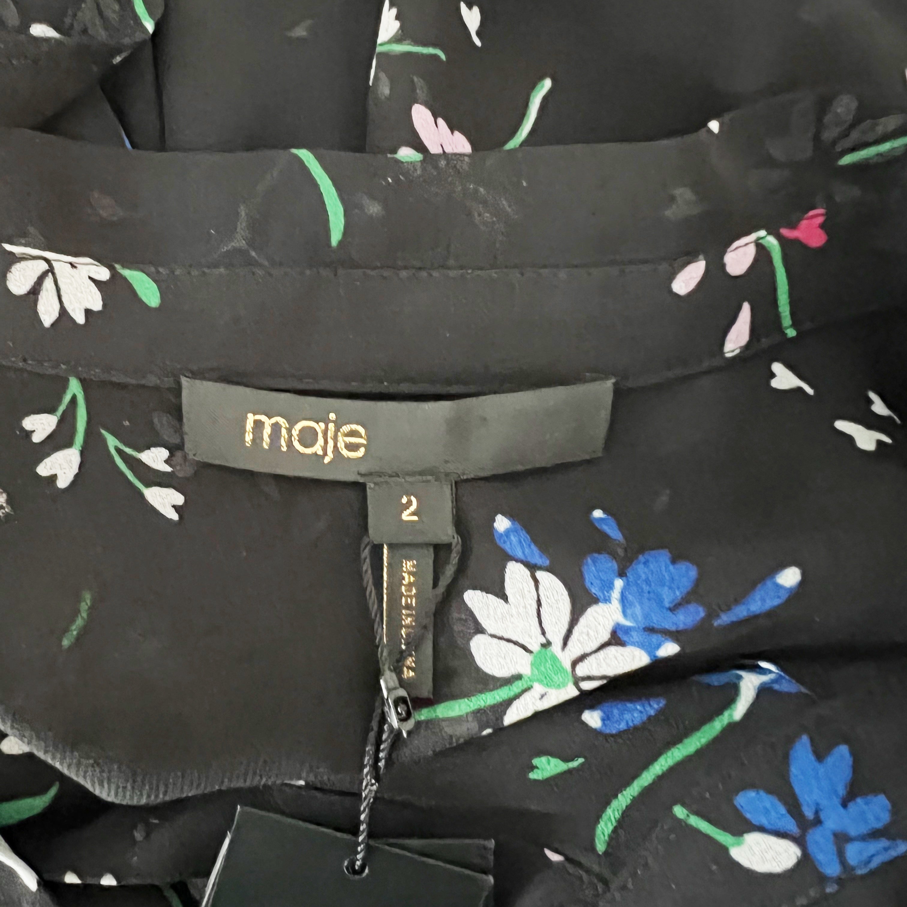 NEW Maje Letra Floral Flower Print Pattern Semi Sheer Chiffon Crepe Blouse Shirt