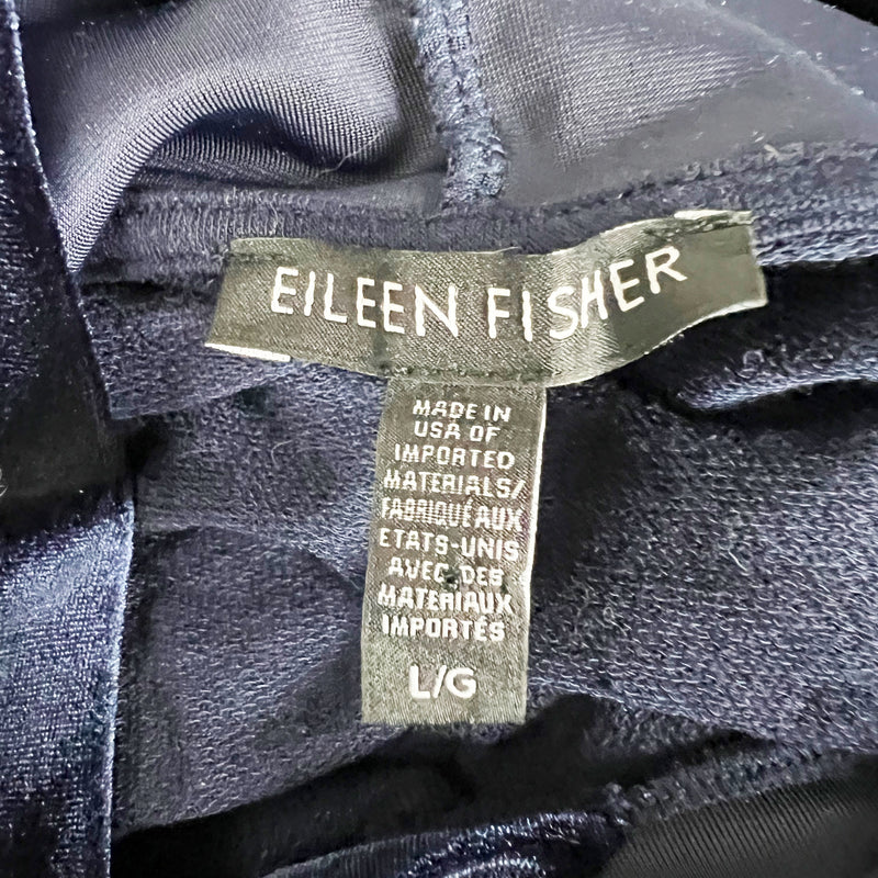 Eileen Fisher Ultra Soft Knit Velvet Velour Hoodie Pullover Pocket Sweater Blue