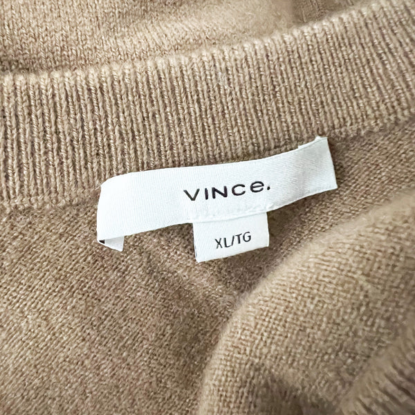 Vince Women's Wool Cashmere Blend Stretch Knit V Neck Pullover Sweater Brown XL