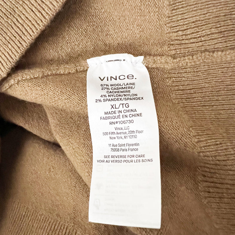 Vince Women's Wool Cashmere Blend Stretch Knit V Neck Pullover Sweater Brown XL