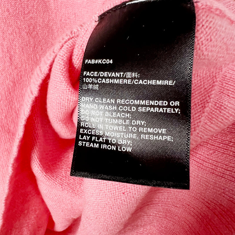 Lafayette148 100% Cashmere Ultra Soft Knit V Neck Short Sleeve Sweater Pink L