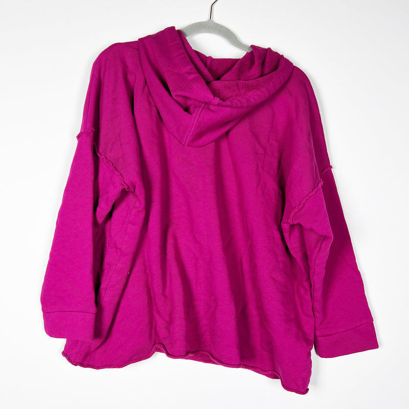 NEW Eileen Fisher Organic Cotton French Terry Hooded Cropped Sweatshirt Magenta