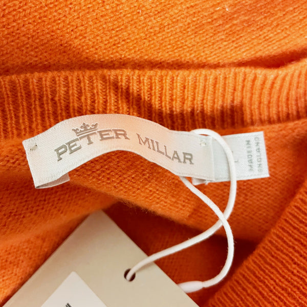 NEW Peter Millar 100% Cashmere Ribbed Trim Knit V Neck Pullover Sweater Orange L