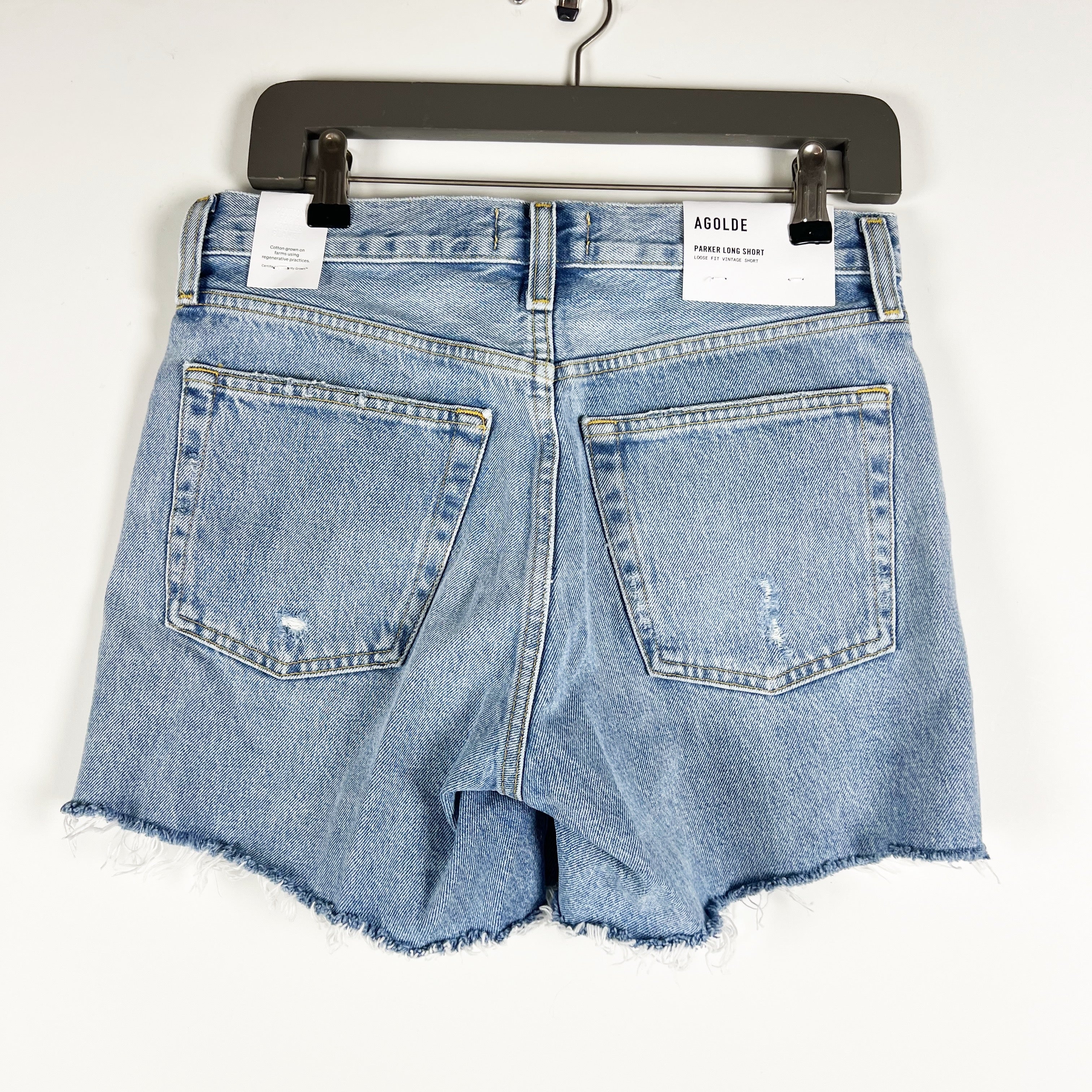 NEW Agolde Parker Long High Rise Cotton Denim Distressed Shorts Swapmeet 26