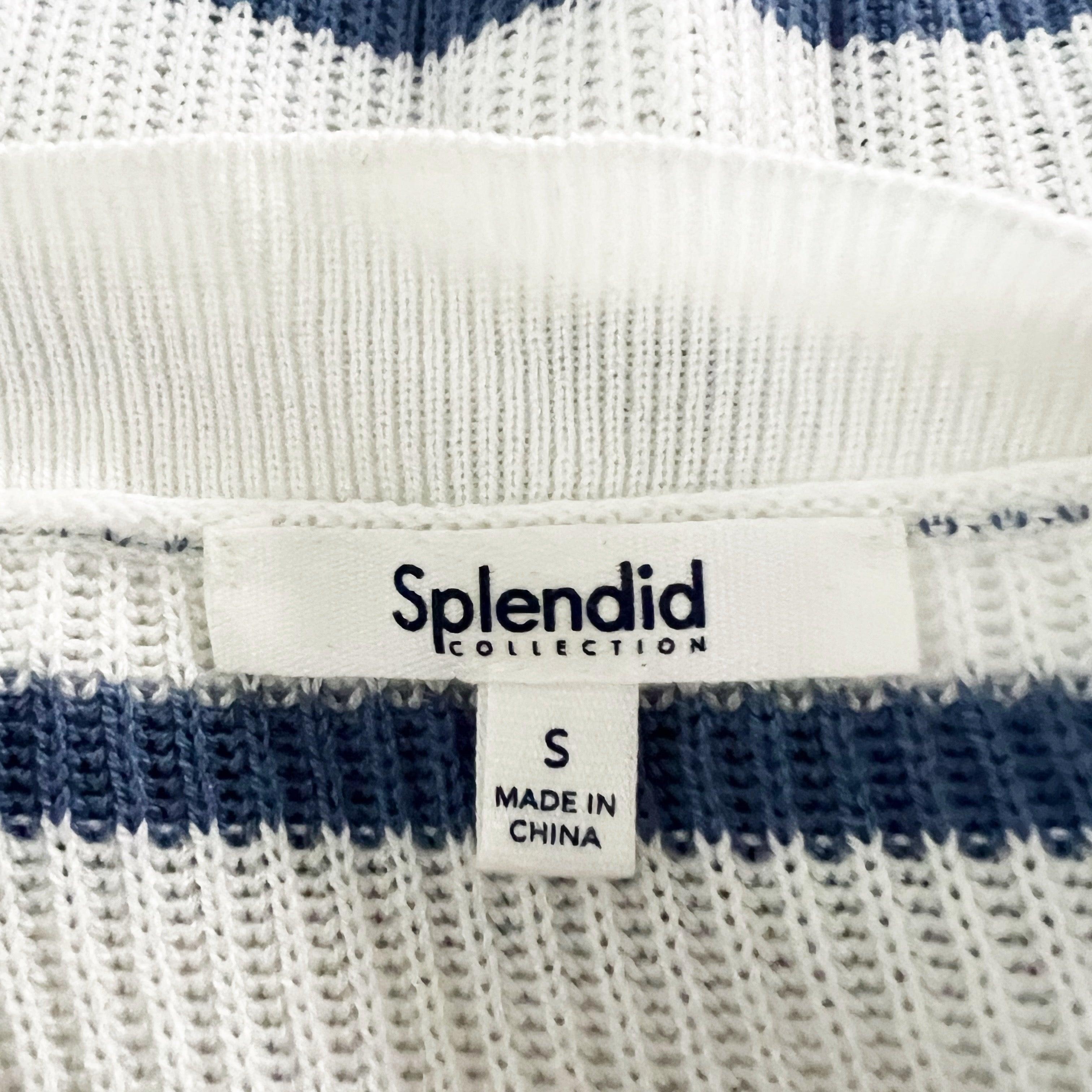 Splendid Collection Luna Blue White Ribbed Knit Stretch Open Front Cardigan S